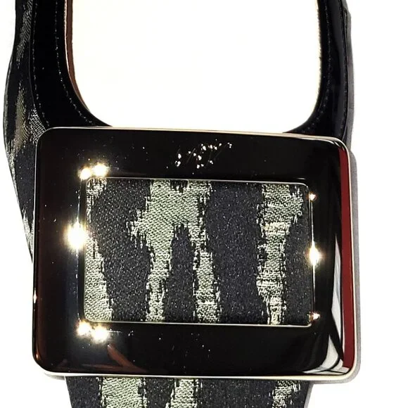 NIB! Roger Vivier Belle Black Patent/Safari Sling Back Pumps - 36.5 - Picture 2 of 4